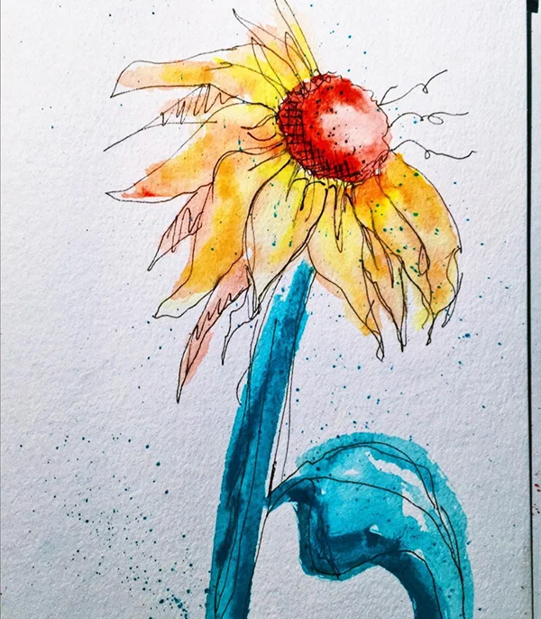 Ink-and-wash sunflower