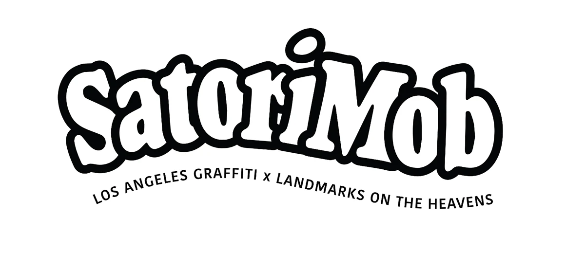 SatoriMob logo in bubbly graffiti letters with the tagline Los Angeles Graffiti x Landmarks on the Heavens