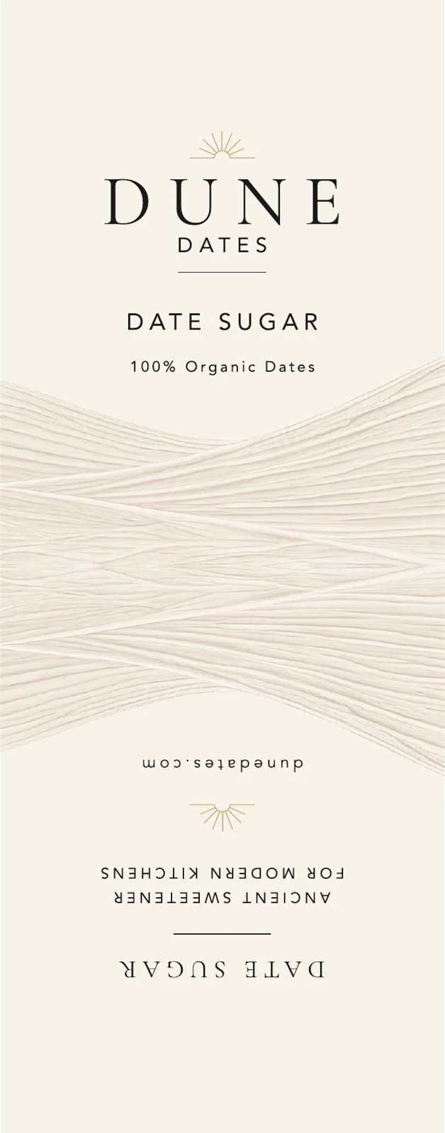 Print-ready date sugar packet dieline with front and back panels