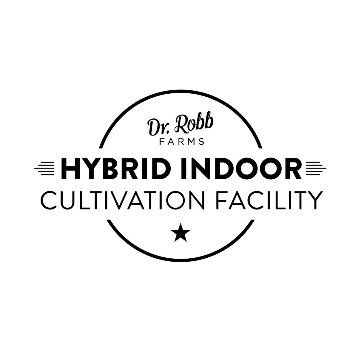 Dr. Robb Farms Hybrid Indoor Cultivation Facility badge logo in black