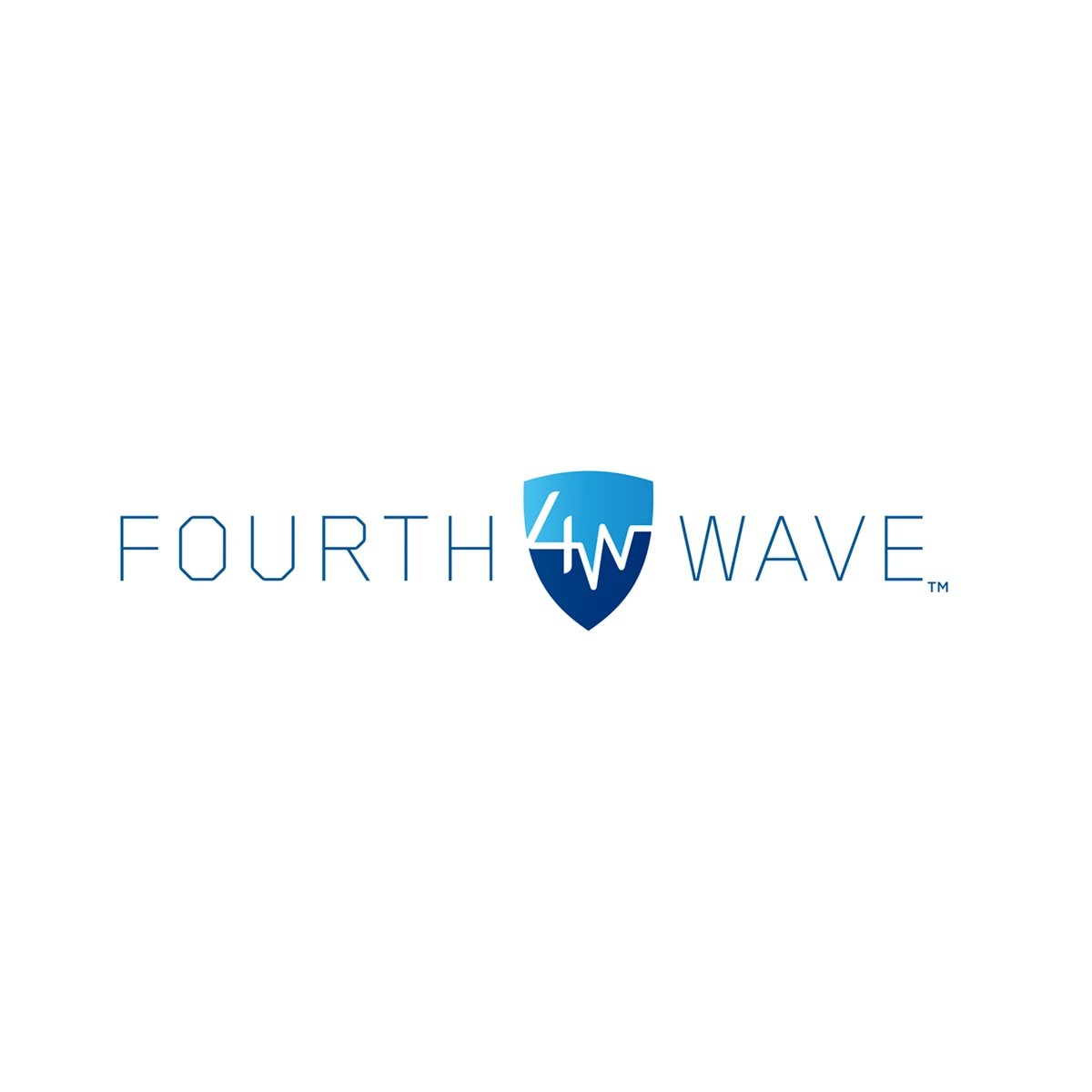 Fourth Wave logo: thin blue lettering around a blue shield with a 4W heartbeat line